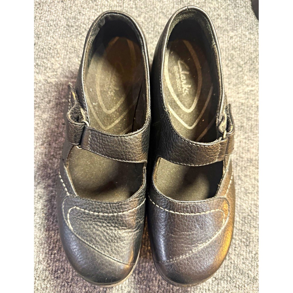 Clarks In-Motion Black Leather Mary Jane Hook & Loop Strap Women's 8M 26035743